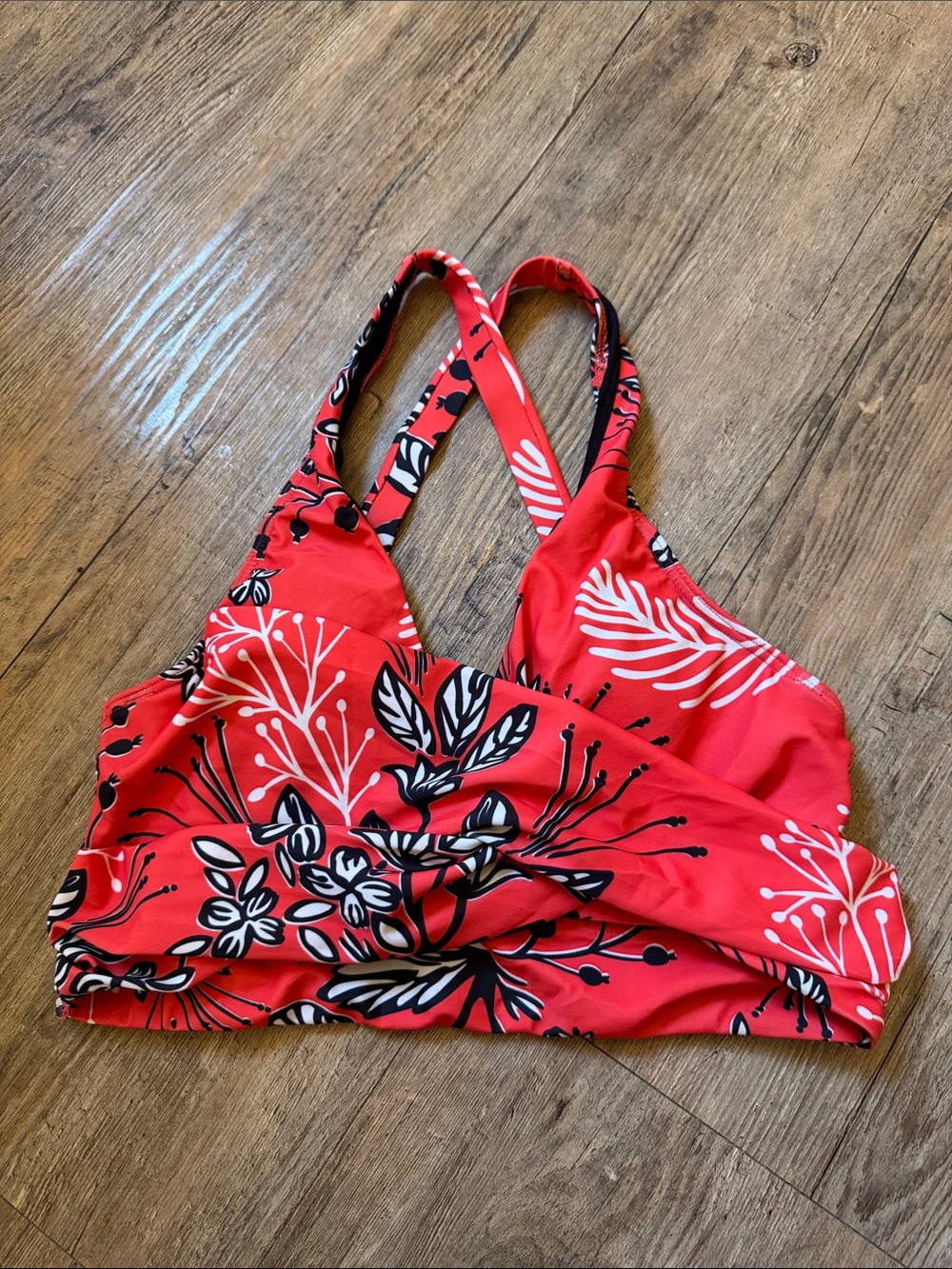 Red Floral Cross-Back Women’s Bikini Top